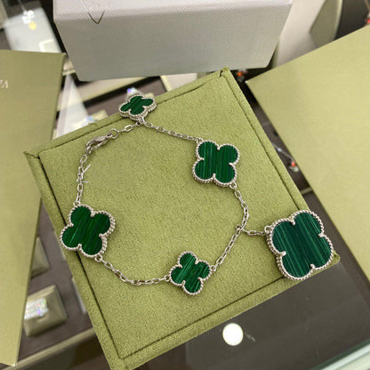 [Stars Jewelry]CLOVER 5 MOTIFS SIVLER MALACHITE BRACELET