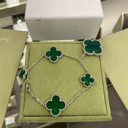[Stars Jewelry]CLOVER 5 MOTIFS SIVLER MALACHITE BRACELET