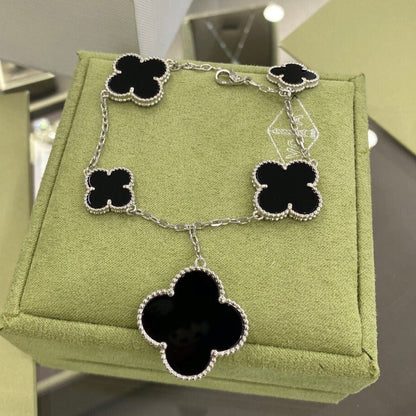 [Stars Jewelry]CLOVER 5 MOTIFS SIVLER ONYX BRACELET