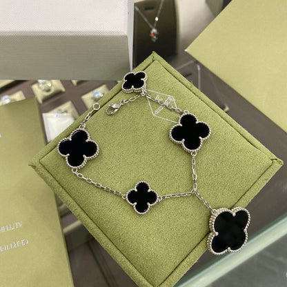 [Stars Jewelry]CLOVER 5 MOTIFS SIVLER ONYX BRACELET