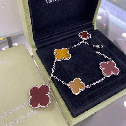 [Stars Jewelry]CLOVER 5 MOTIFS SIVLER CARNELIAN TIGER EYE BRACELET