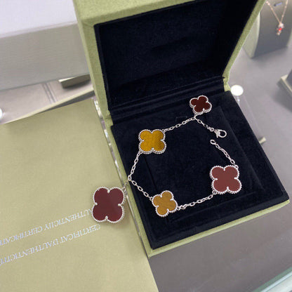 [Stars Jewelry]CLOVER 5 MOTIFS SIVLER CARNELIAN TIGER EYE BRACELET