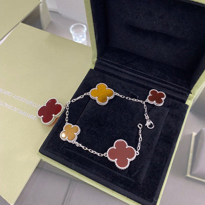 [Stars Jewelry]CLOVER 5 MOTIFS SIVLER CARNELIAN TIGER EYE BRACELET