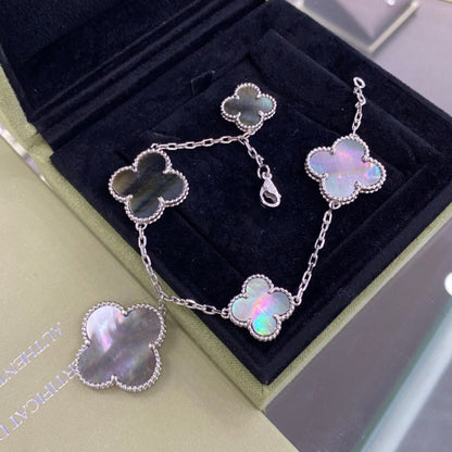 [Stars Jewelry]CLOVER 5 MOTIFS SIVLER DARK MOP BRACELET
