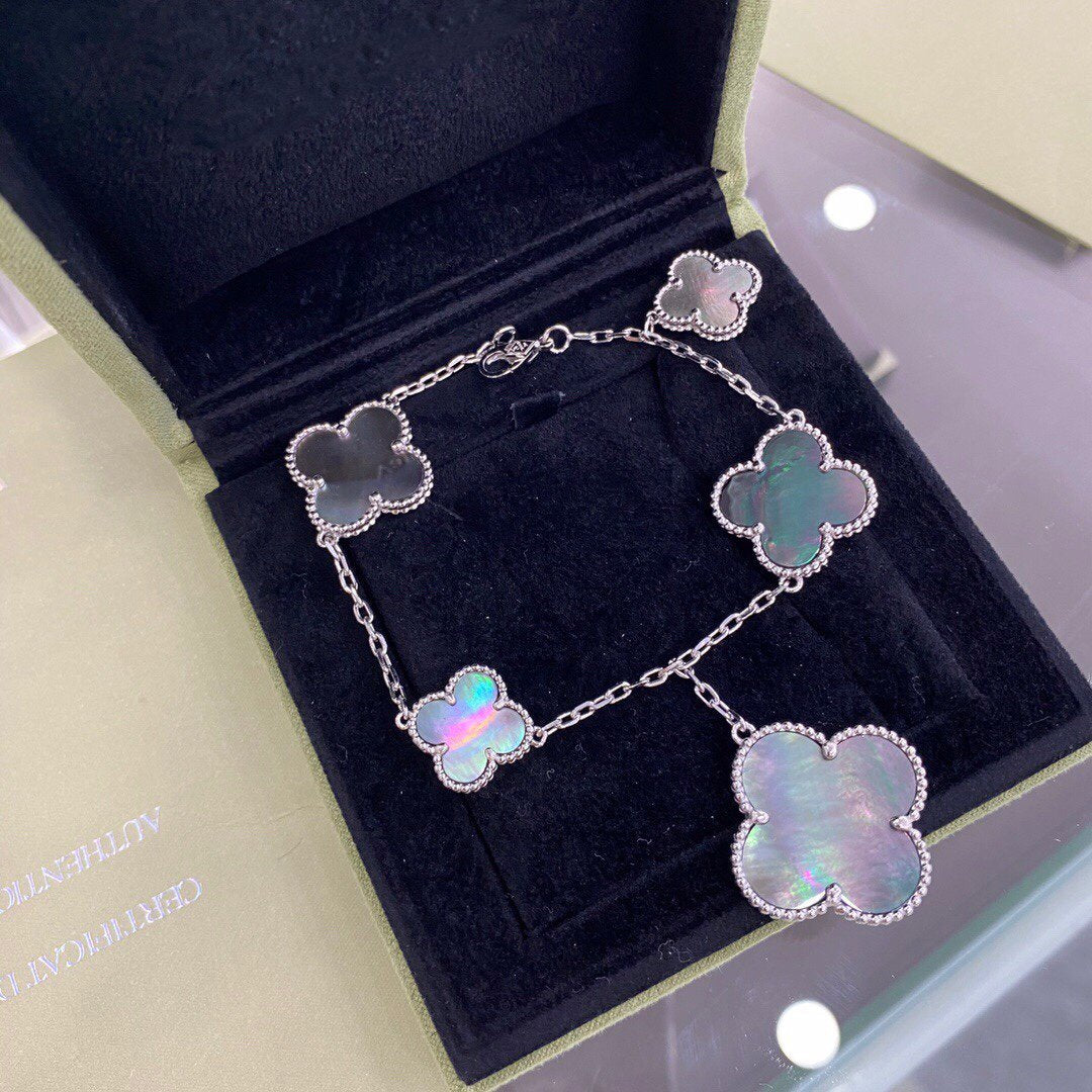 [Stars Jewelry]CLOVER 5 MOTIFS SIVLER DARK MOP BRACELET