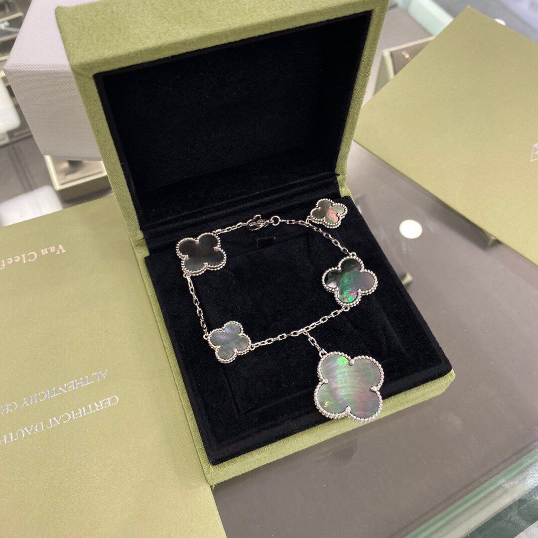 [Stars Jewelry]CLOVER 5 MOTIFS SIVLER DARK MOP BRACELET
