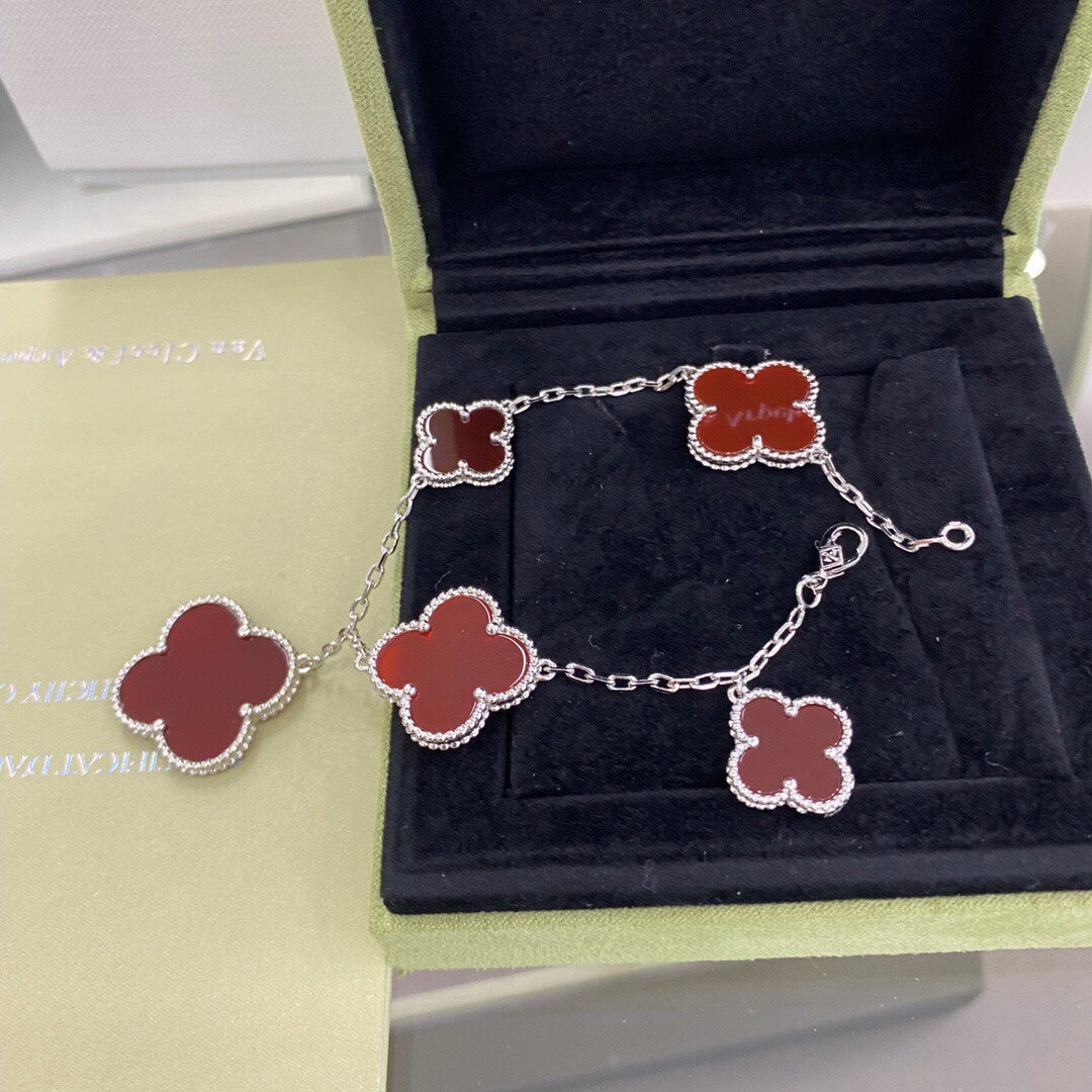 [Stars Jewelry]CLOVER 5 MOTIFS SIVLER CARNELIAN BRACELET
