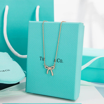 [Stellar jewels]RIBBON NECKLACE BOW PENDANT DIAMOND CHARM CHAIN