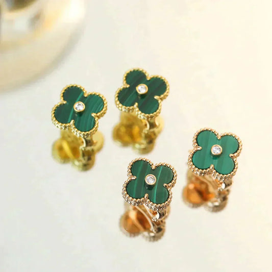 [Stars Jewelry]CLOVER MEDIUM 1 MOTIFS MALACHITE DIAMOND EARRINGS