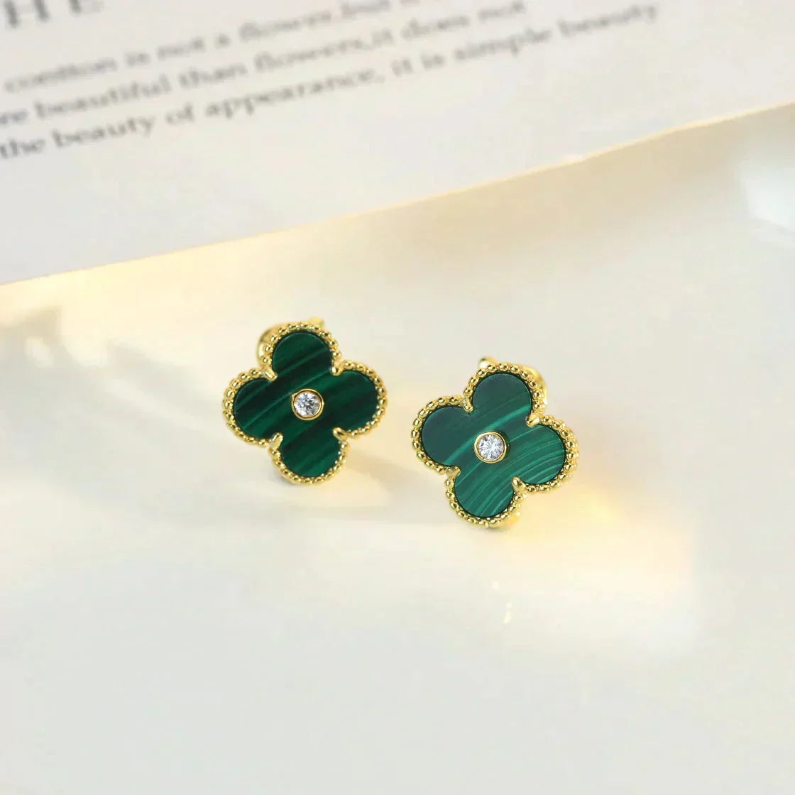 [Stars Jewelry]CLOVER MEDIUM 1 MOTIFS MALACHITE DIAMOND EARRINGS