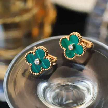 [Stars Jewelry]CLOVER MEDIUM 1 MOTIFS MALACHITE DIAMOND EARRINGS