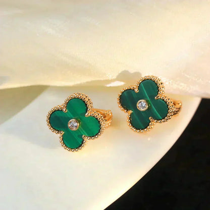 [Stars Jewelry]CLOVER MEDIUM 1 MOTIFS MALACHITE DIAMOND EARRINGS