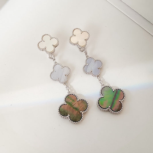 [Stars Jewelry]CLOVER 3 MOTIFS CHALCEDONY DARK MOP SILVER EARRINGS