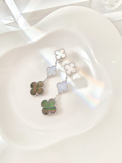 [Stars Jewelry]CLOVER 3 MOTIFS CHALCEDONY DARK MOP SILVER EARRINGS