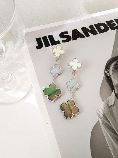[Stars Jewelry]CLOVER 3 MOTIFS CHALCEDONY DARK MOP SILVER EARRINGS