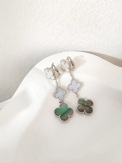 [Stars Jewelry]CLOVER 3 MOTIFS CHALCEDONY DARK MOP SILVER EARRINGS