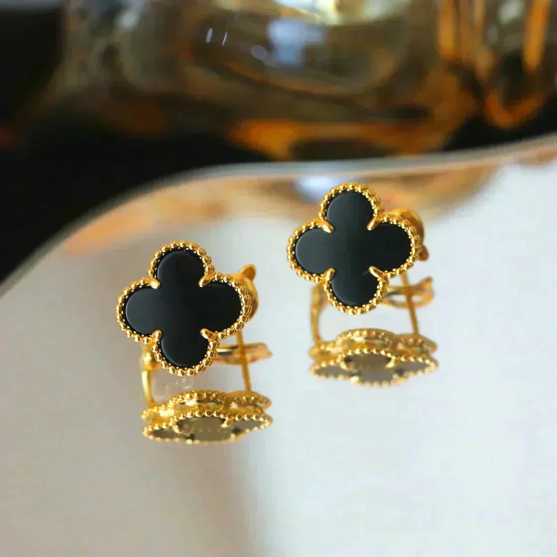 [Stars Jewelry]CLOVER MEDIUM 1 MOTIFS  ONYX STUD EARRINGS