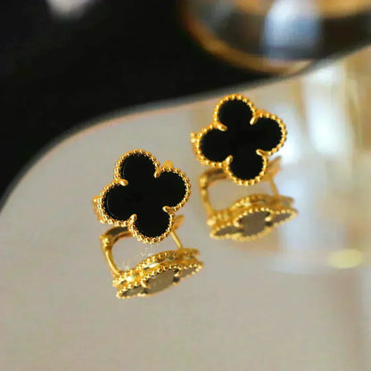 [Stars Jewelry]CLOVER MEDIUM 1 MOTIFS  ONYX STUD EARRINGS