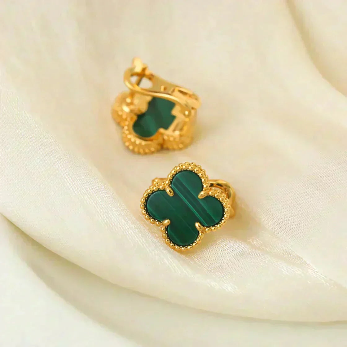 [Stars Jewelry]CLOVER MEDIUM 1 MOTIFS MALACHITE  EARRINGS