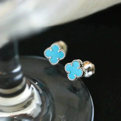 [Stars Jewelry]CLOVER MINI 9.5MM ONYX STUD EARRINGS SILVER