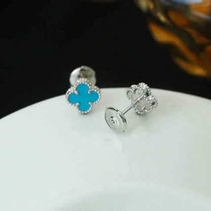 [Stars Jewelry]CLOVER MINI 9.5MM ONYX STUD EARRINGS SILVER