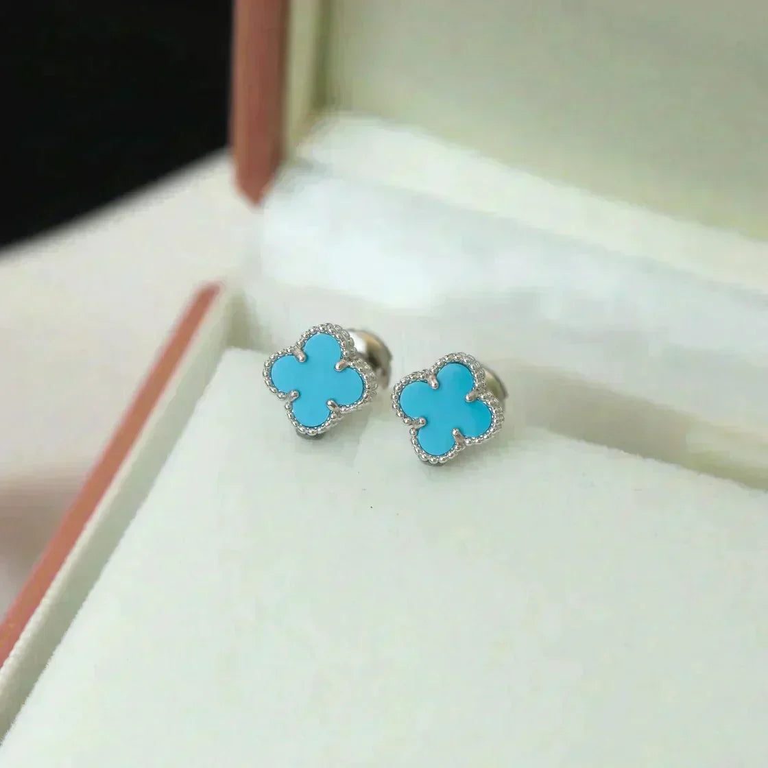 [Stars Jewelry]CLOVER MINI 9.5MM ONYX STUD EARRINGS SILVER