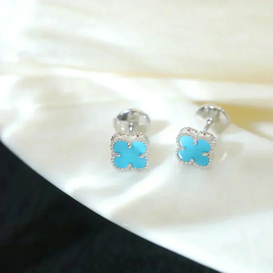 [Stars Jewelry]CLOVER MINI 9.5MM ONYX STUD EARRINGS SILVER