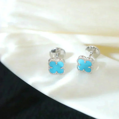 [Stars Jewelry]CLOVER MINI 9.5MM ONYX STUD EARRINGS SILVER