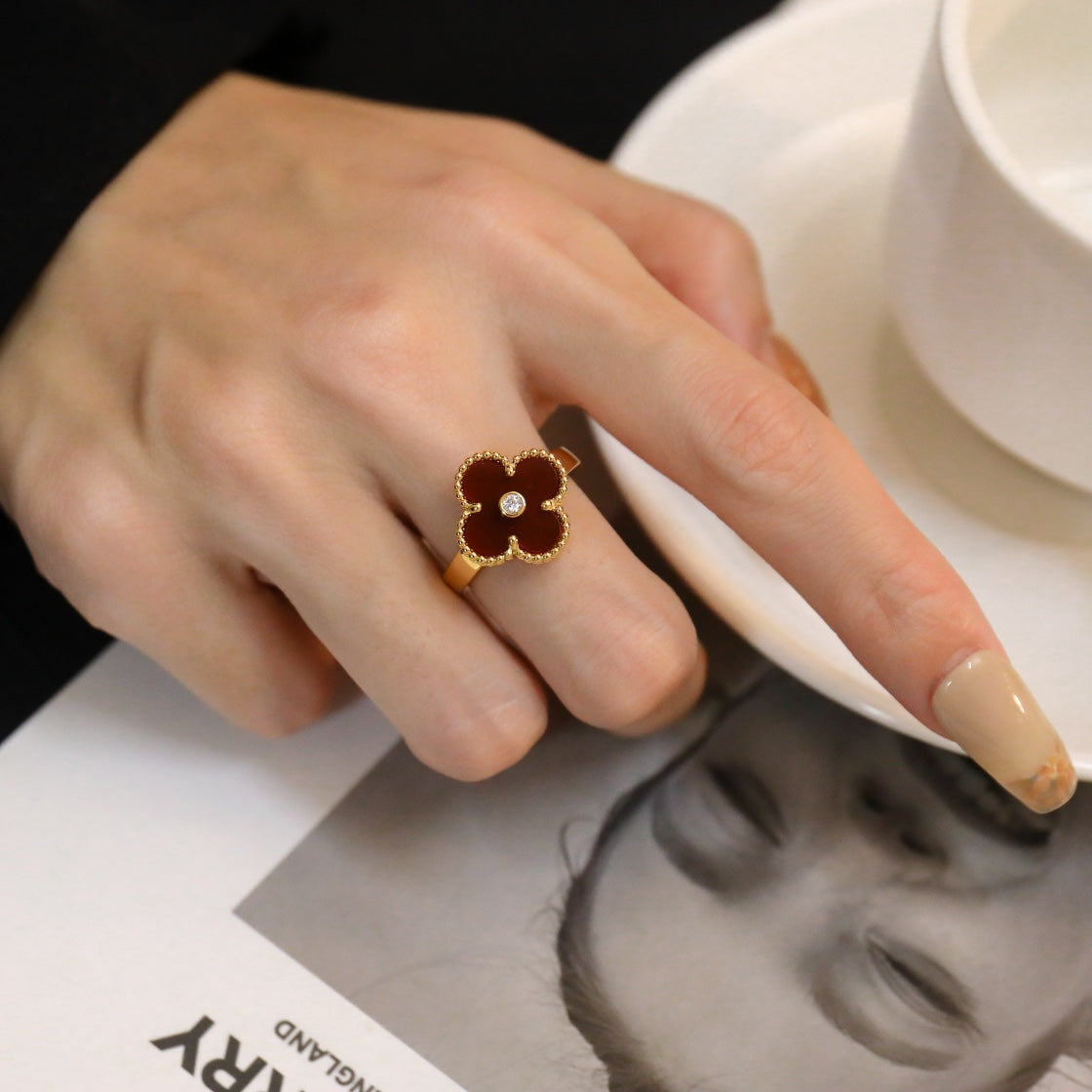 [Stars Jewelry]CLOVER CARNELIAN RING ROSE GOLD DIAMOND