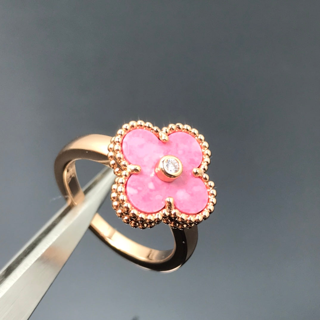 [Stars Jewelry]CLOVER RHODONITE ROSE GOLD RING