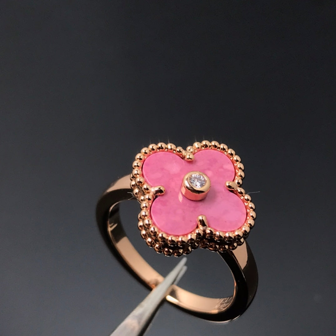 [Stars Jewelry]CLOVER RHODONITE ROSE GOLD RING
