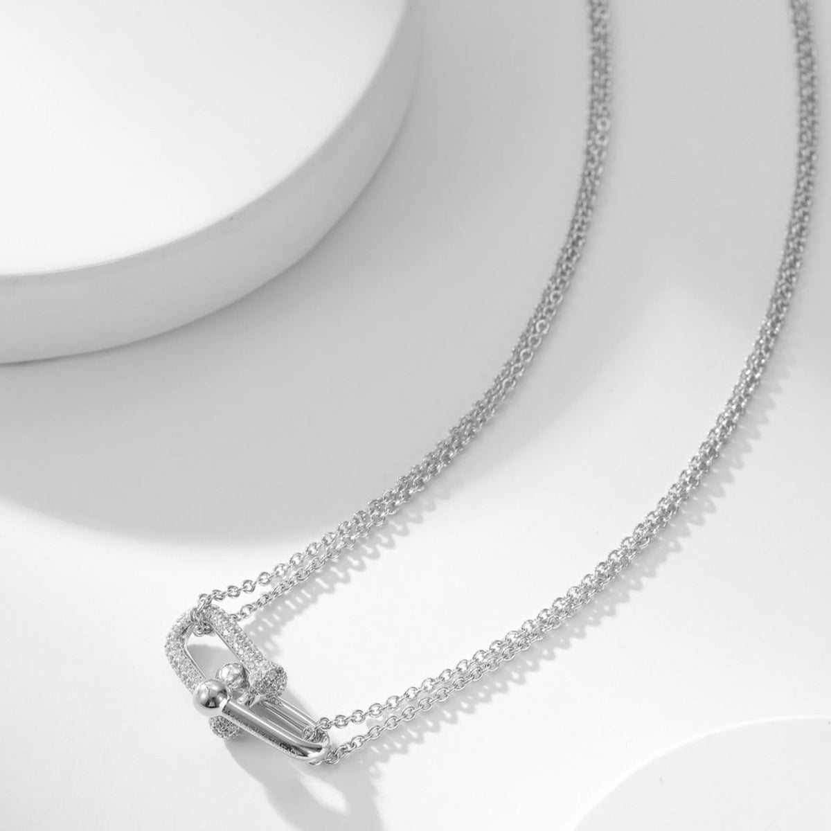 [Stellar jewels]HARDWEAR DIAMOND PEDANT DOUBLE CHAIN NECKLACE