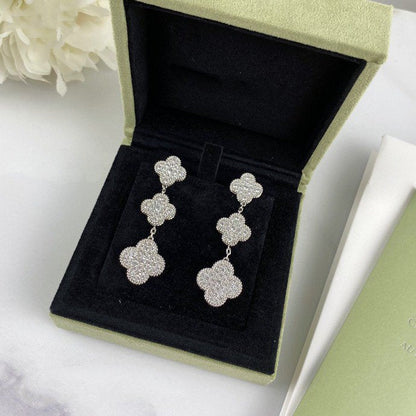 [Stars Jewelry]CLOVER 3 MOTIF DIAMOND SILVER DROP EARRINGS