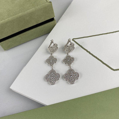 [Stars Jewelry]CLOVER 3 MOTIF DIAMOND SILVER DROP EARRINGS