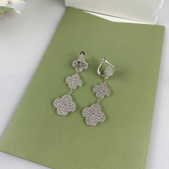 [Stars Jewelry]CLOVER 3 MOTIF DIAMOND SILVER DROP EARRINGS