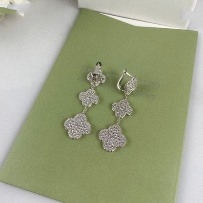 [Stars Jewelry]CLOVER 3 MOTIF DIAMOND SILVER DROP EARRINGS