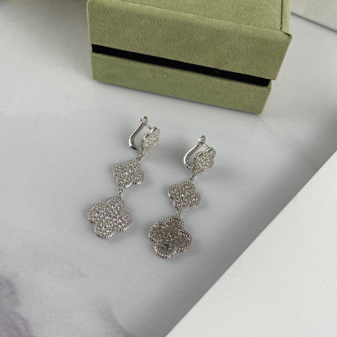 [Stars Jewelry]CLOVER 3 MOTIF DIAMOND SILVER DROP EARRINGS