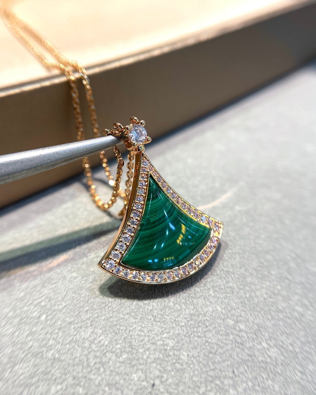 [Stars Jewelry]DREAM MALACHITE DIAMOND PAVED PINK GOLD NECKLACE