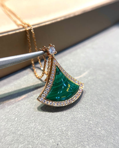 [Stars Jewelry]DREAM MALACHITE DIAMOND PAVED PINK GOLD NECKLACE