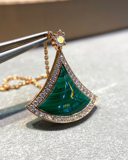 [Stars Jewelry]DREAM MALACHITE DIAMOND PAVED PINK GOLD NECKLACE