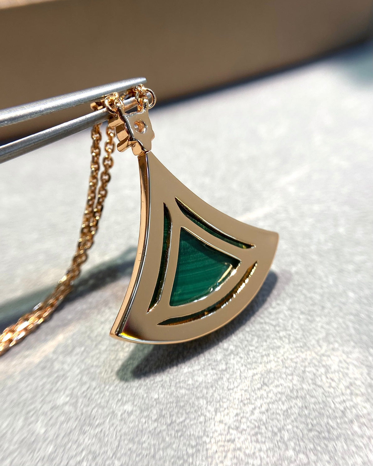 [Stars Jewelry]DREAM MALACHITE DIAMOND PAVED PINK GOLD NECKLACE