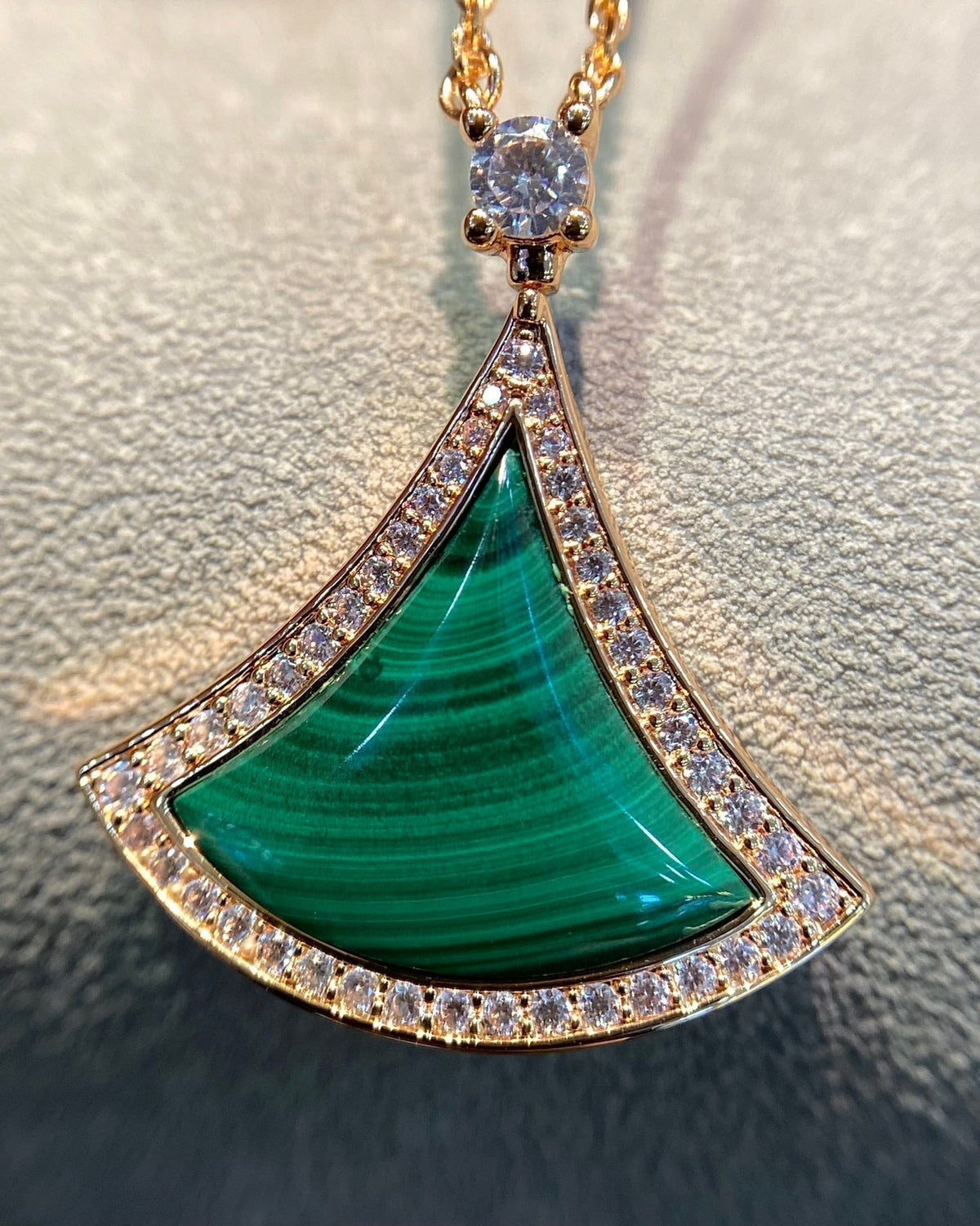 [Stars Jewelry]DREAM MALACHITE DIAMOND PAVED PINK GOLD NECKLACE