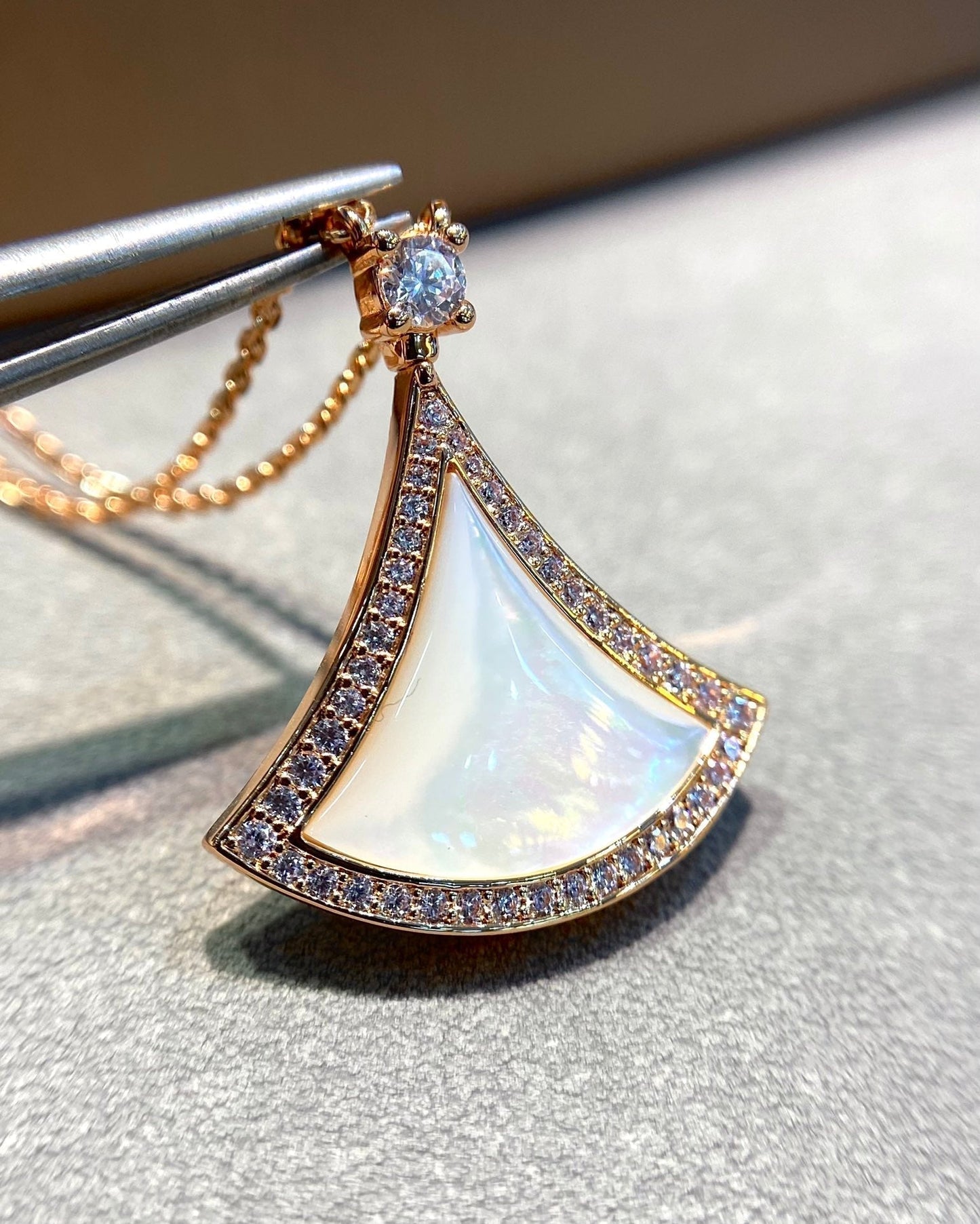 [Stars Jewelry]DREAM MOP DIAMOND PAVED PINK GOLD NECKLACE