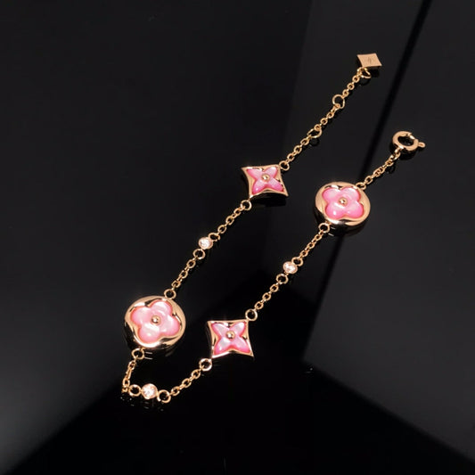 [Stars Jewelry]STAR AND SUN 4 MOTIF PINK MOP PINK GOLD BRACELET