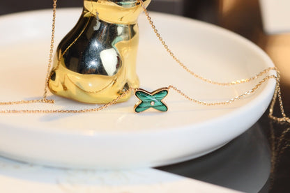 [Stars Jewelry]JEUX MALACHITE 1 DIAMOND PINK GOLD NECKLACE