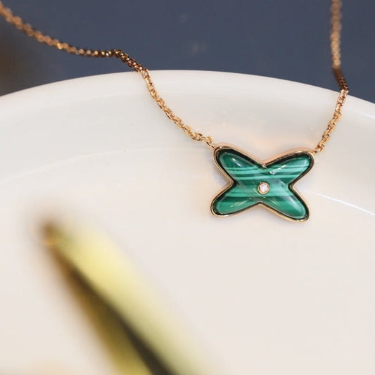 [Stars Jewelry]JEUX MALACHITE 1 DIAMOND PINK GOLD NECKLACE