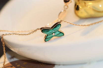 [Stars Jewelry]JEUX MALACHITE 1 DIAMOND PINK GOLD NECKLACE