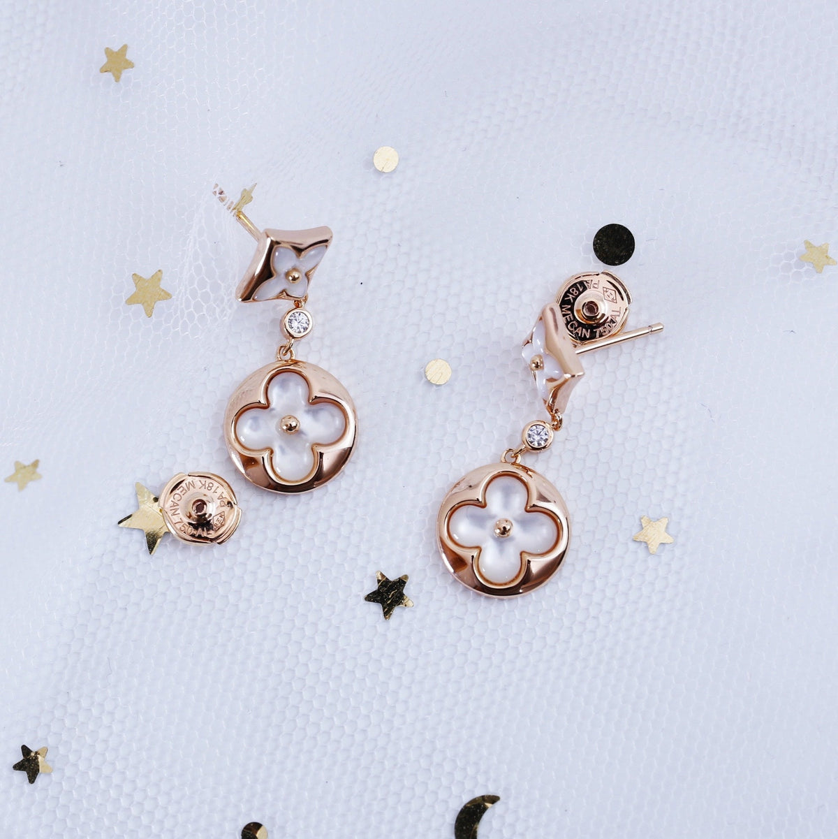 [Stars Jewelry]STAR AND SUN PINK GOLD MOP DROP EARRINGS
