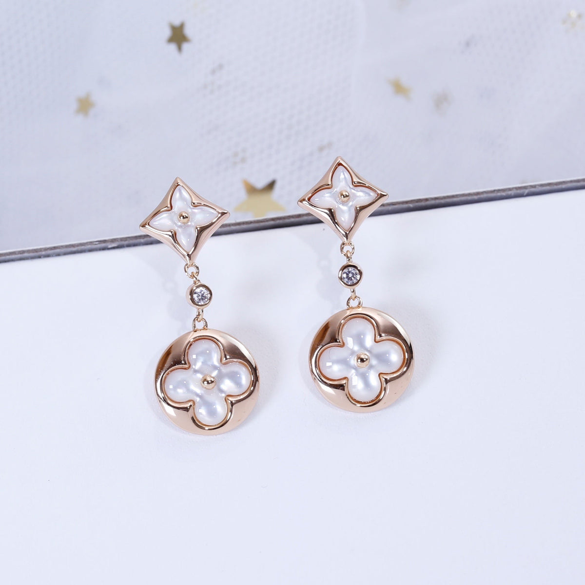 [Stars Jewelry]STAR AND SUN PINK GOLD MOP DROP EARRINGS