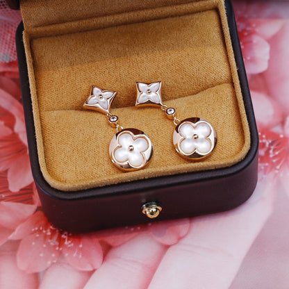 [Stars Jewelry]STAR AND SUN PINK GOLD MOP DROP EARRINGS